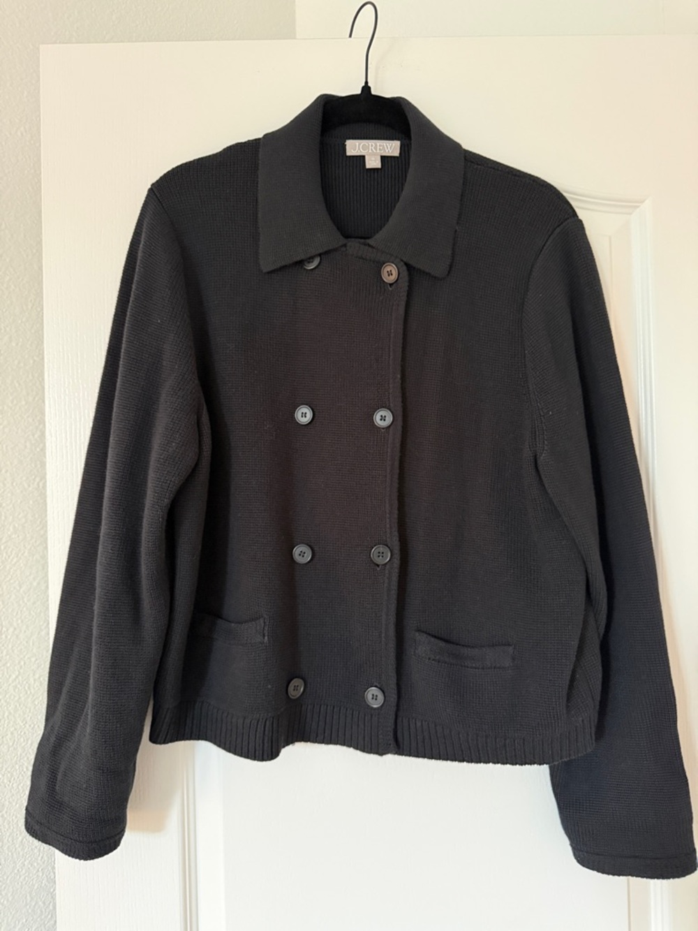 J. Crew Black Double-Breasted Knit Cardigan Jacket